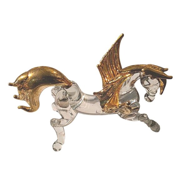 4 Vintage Crystal Animal Figurines 24K Gold Gilded mouse elephant deer Pegasus - Picture 6 of 16